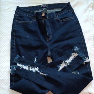 Swank A Posh Stretchy Dark Wash Ripped Skinny Jeans